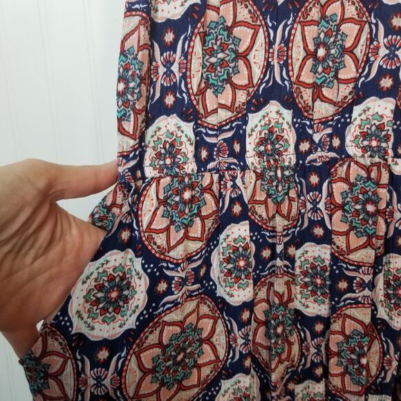 Aqua Floral Circle Pattern V-Neck Romper XS - Picture 5 of 7